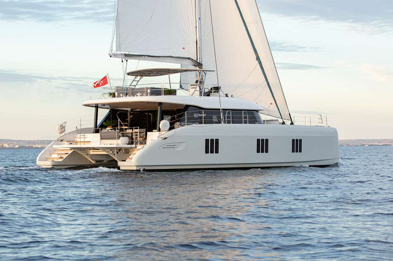 luxury charter catamaran at sea