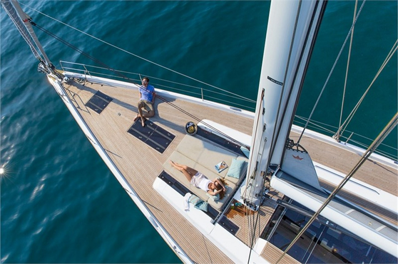 charter sail boat with lady onboard