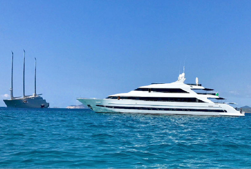 superyachts on anchor in the sea