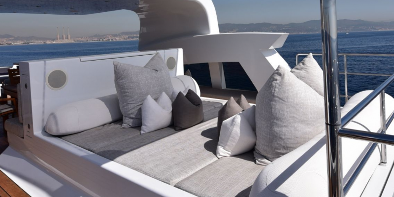 Admiral Life Saga Superyacht for charter Lamprell flybridge sunbathing