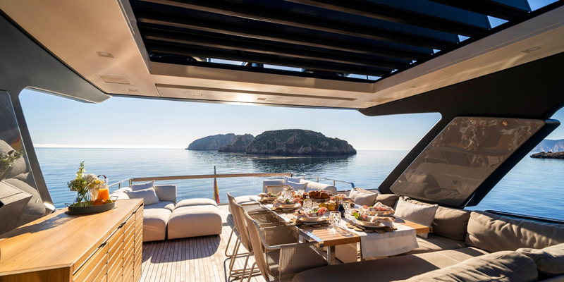 Aura I San Lorenzo yacht for charter Mallorca beautiful location for breakfast onboard