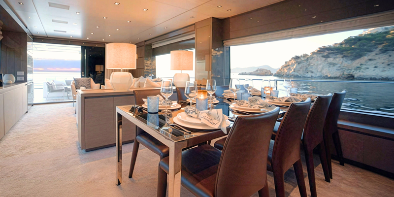 Aura I San Lorenzo yacht for charter Mallorca dinning table