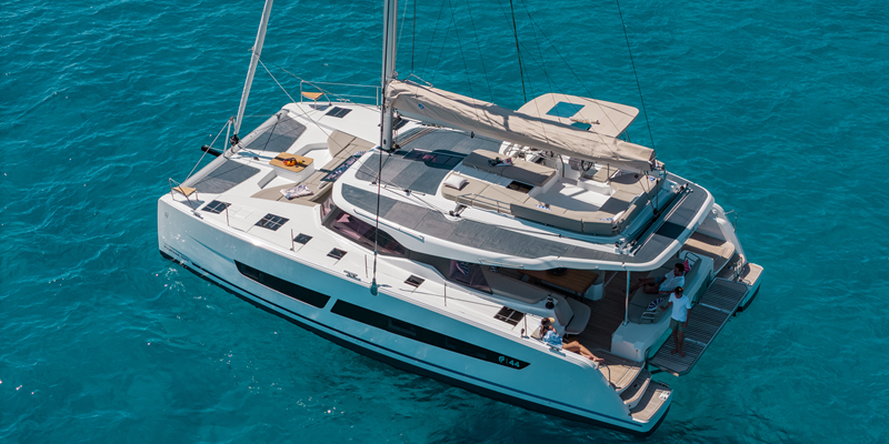 Catamaran Charter Mallorca Fountaine Pajot 44ft aerial view