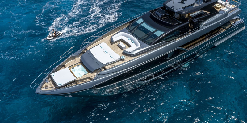 Figurati Riva 34m yacht charter Mallorca aerial view with jacuzzi