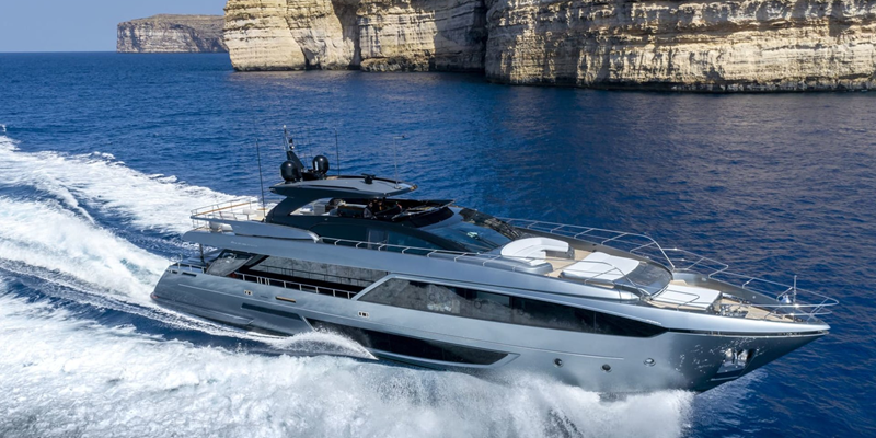 Figurati Riva 34m yacht charter Mallorca cruising by cliffs