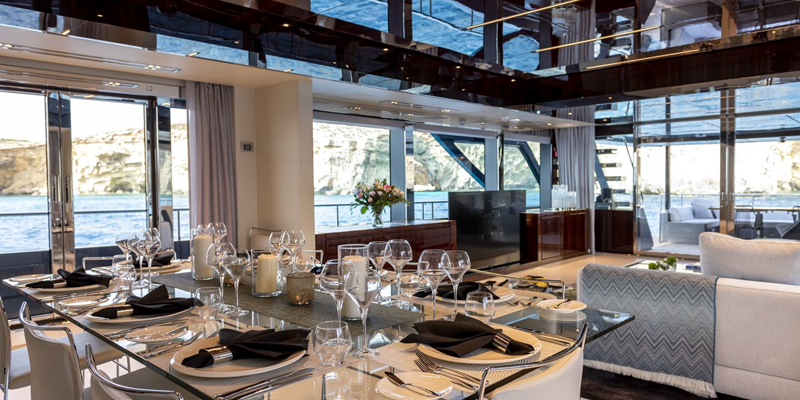 Figurati Riva 34m yacht charter Mallorca saloon dining