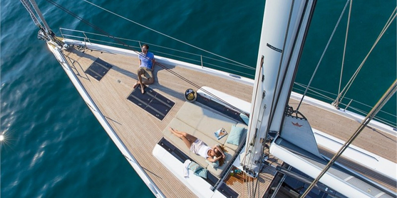 charter sail boat with lady onboard