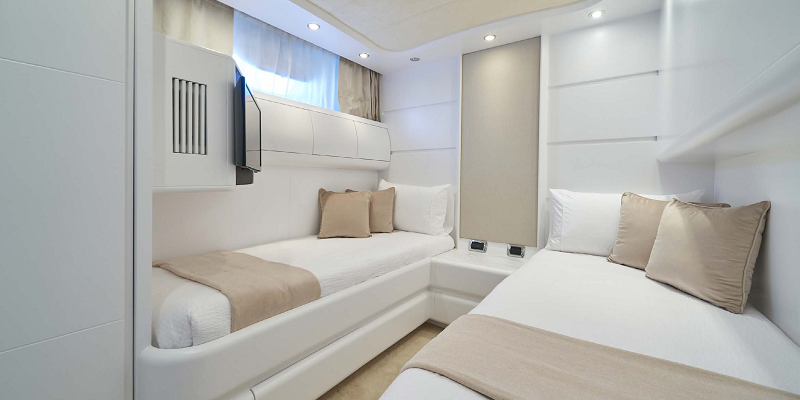 Julie_II_Astondoa_for_charter_yacht_Ibiza_cabin_twin_beds