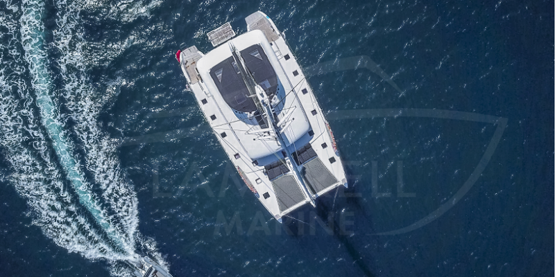 Aerial view of charter catamaran Lady Fiona