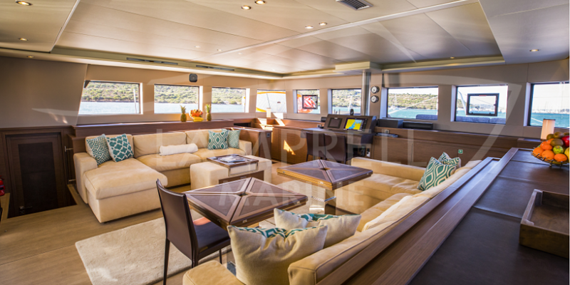 spacious saloon area on Lagoon 620 Lady Fiona