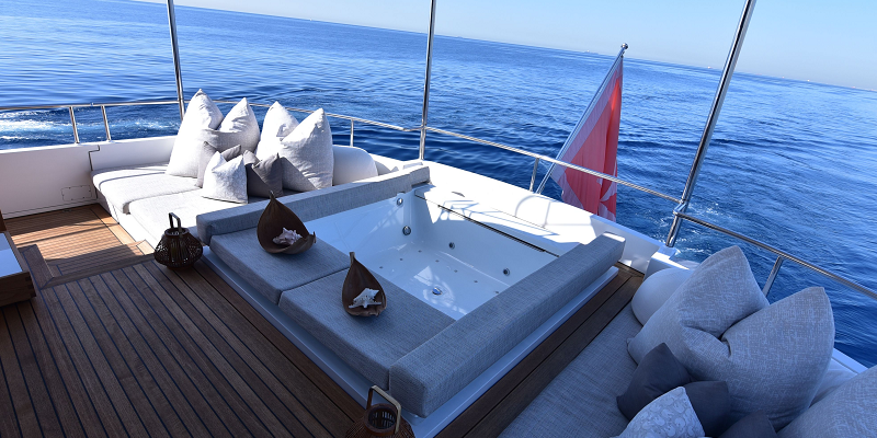 Life Saga Superyacht for charter Lamprell Marine jacuzzi on deck