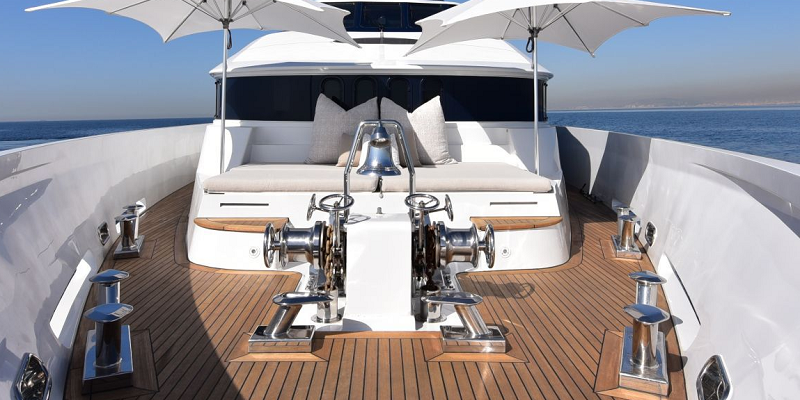 Life Saga Superyacht for charter Lamprell Marine luxury Bow sunbathing