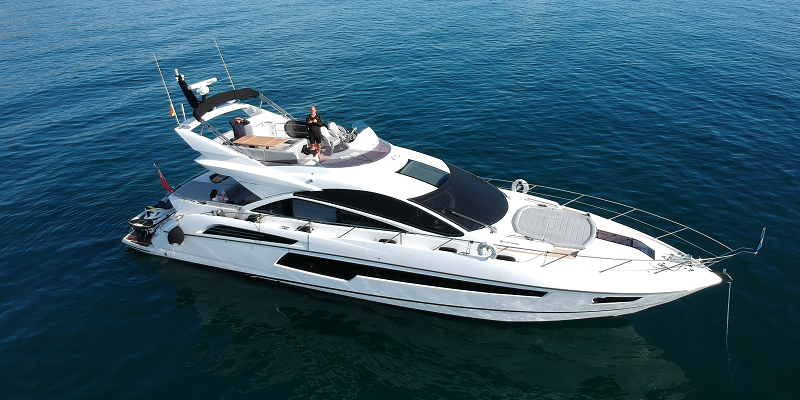 Sunseeker Maia Fair Aerial shot. Available for yacht charter.