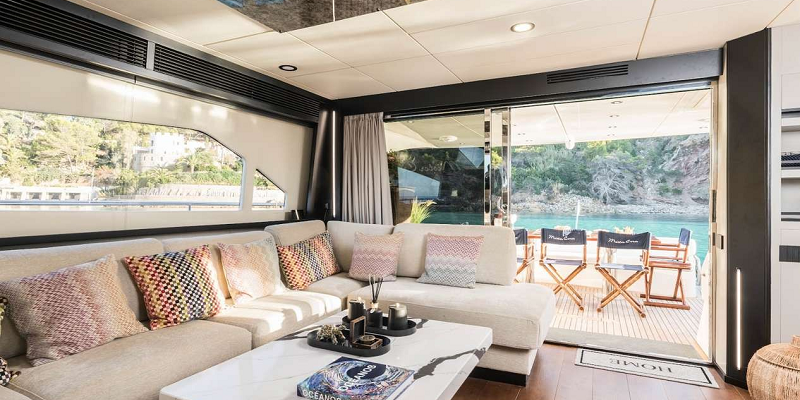 Stylish interior of yacht Mr Corn in Mallorca