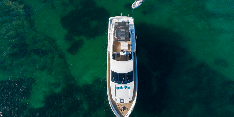 Paladio yacht flybridge Mallorca charter aerial view