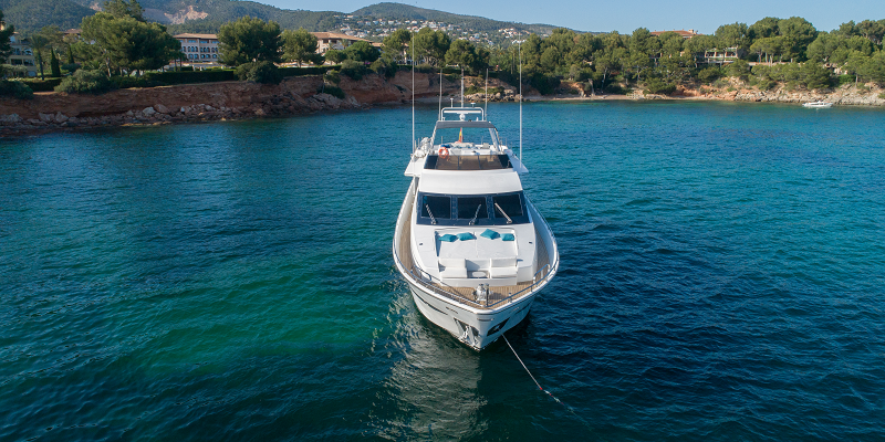 Paladio yacht flybridge Mallorca charter drone view mardavall hotel