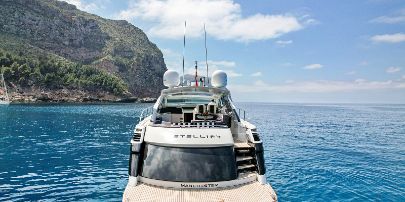 Pershing 56 yacht Charter in Port Andratx aft view