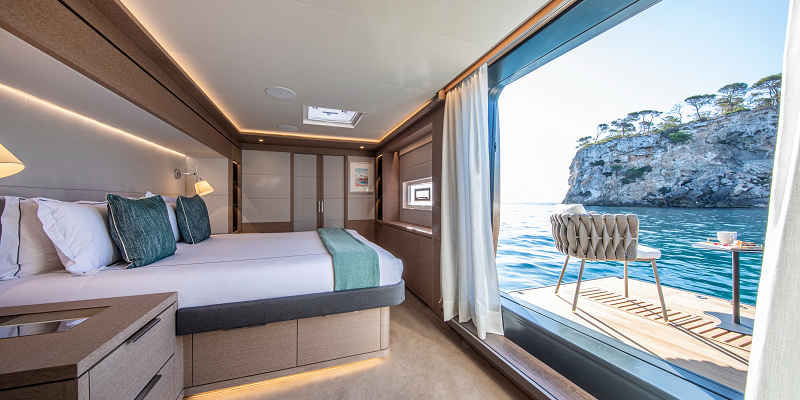 Power Catamaran Sasta Luxury Charter Mallorca master cabin
