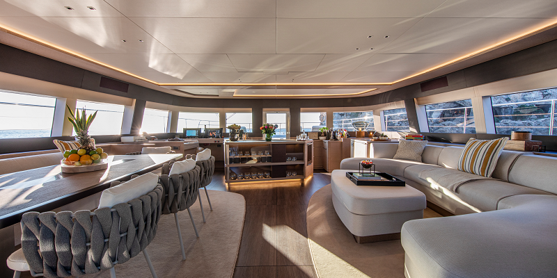 Power Catamaran Sasta Luxury Charter Mallorca saloon