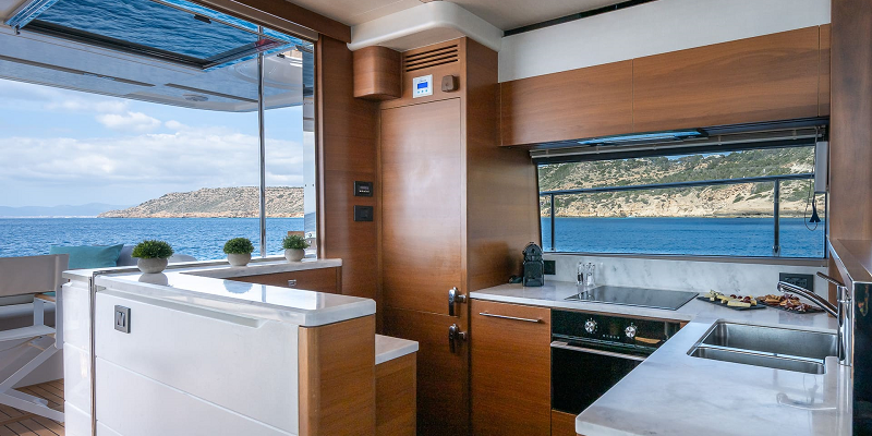 Princess 68 Zen yacht charter Mallorca galley view