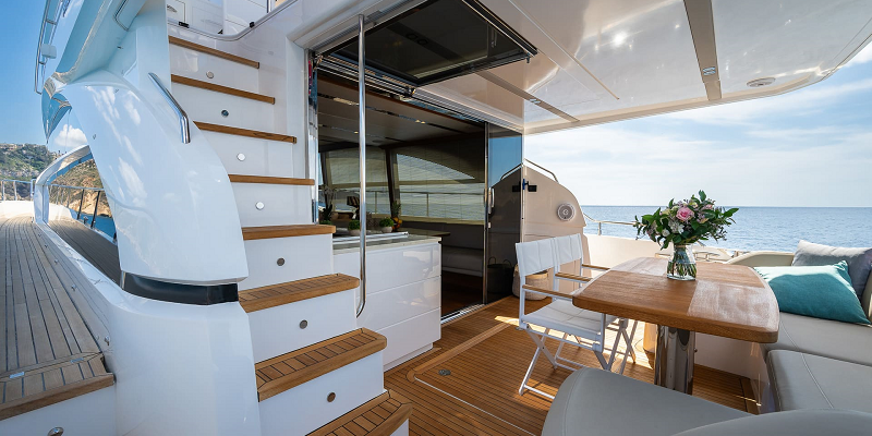 Princess 68 Zen yacht charter Mallorca stairs to flybridge