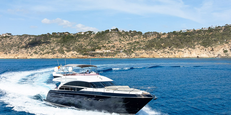 Princess 68 Zen yacht charter Mallorca underway side view