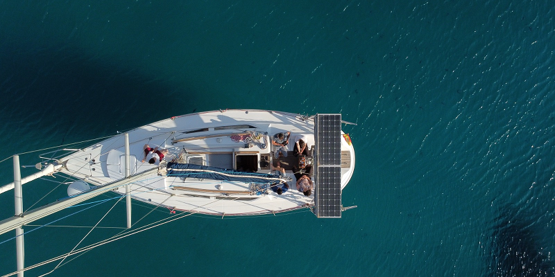 Sargay Sail boat for charter in port Andratx Mallorca aerial view