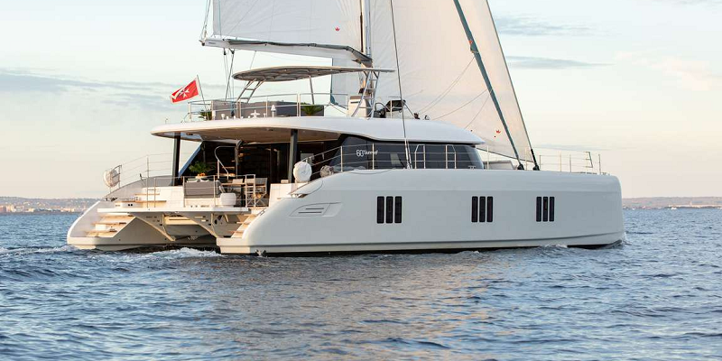 luxury charter catamaran at sea