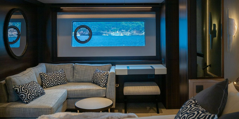 Sunseeker 88 Haley Jane yacht for charter in Soller Mallorca cabin lounge area