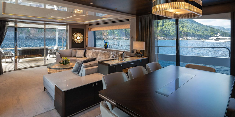 Sunseeker 88 Haley Jane yacht for charter in Soller Mallorca comfortable lounge area