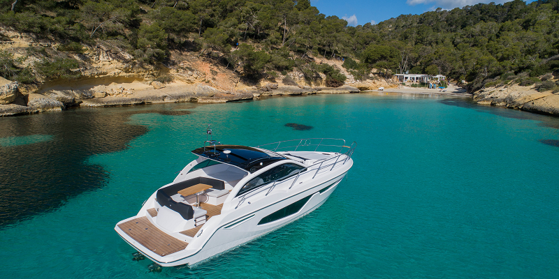 bareboat yacht in beautiful bay