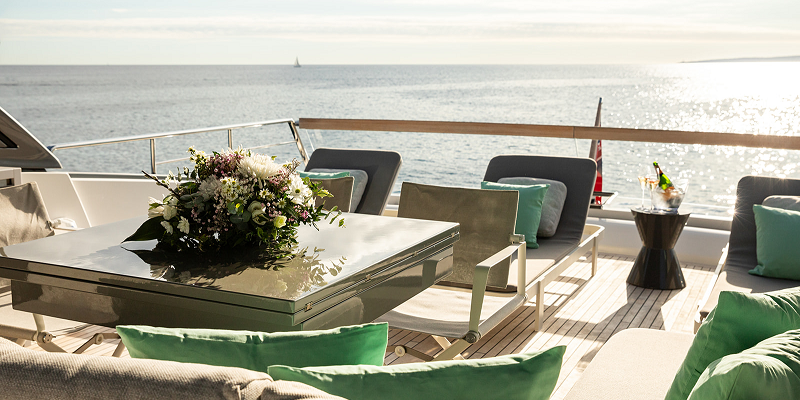 Sunloungers on the flybridge of San Lorenzo SX 76